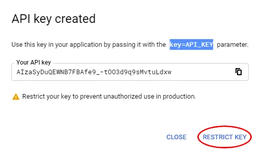 The newly created API key