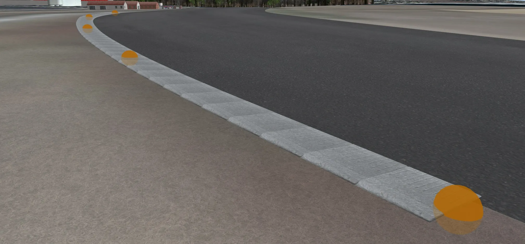 A kerb string object following the edge of the track through a corner