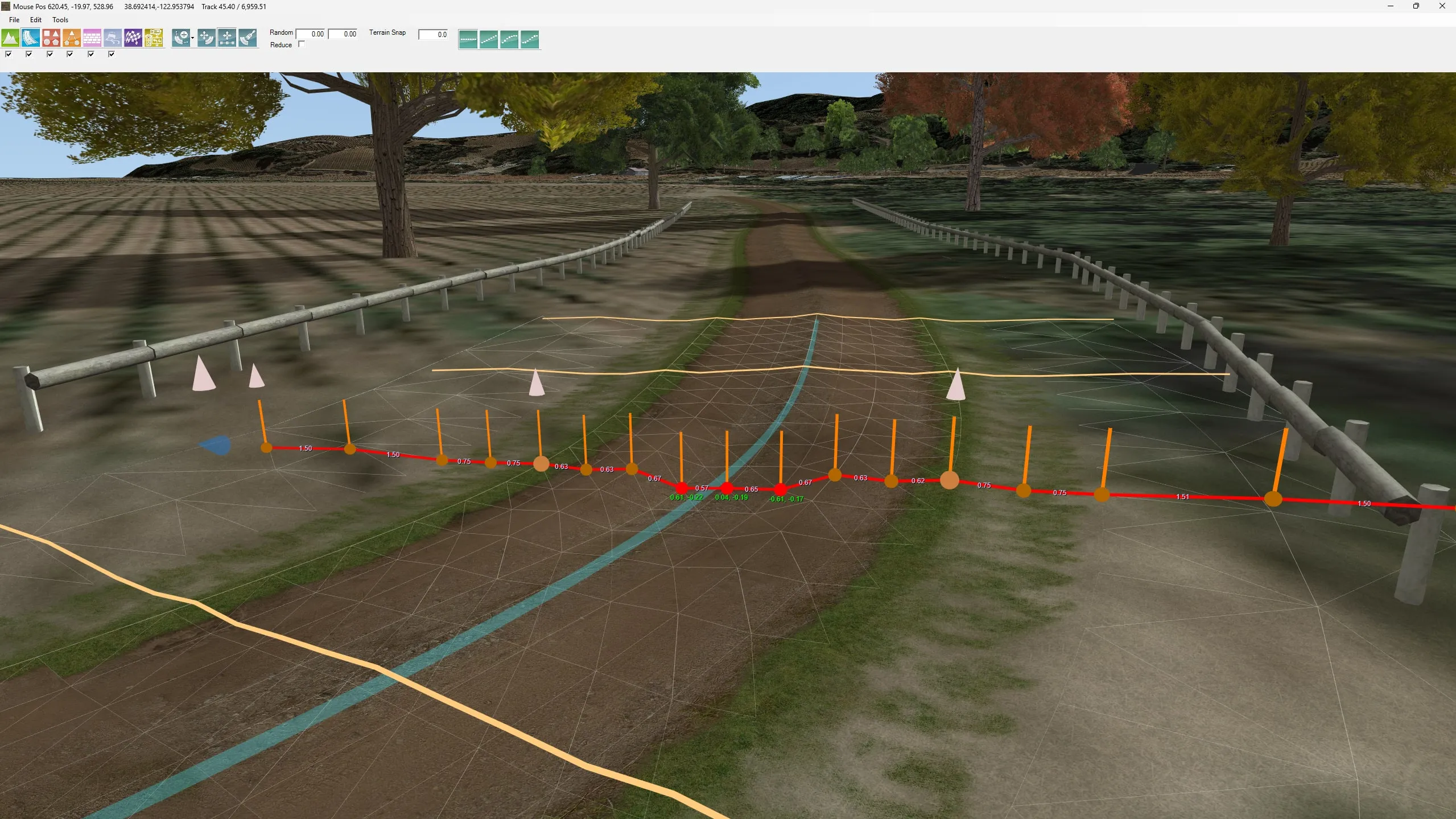 Editing the cross-section points across a fenced dirt road